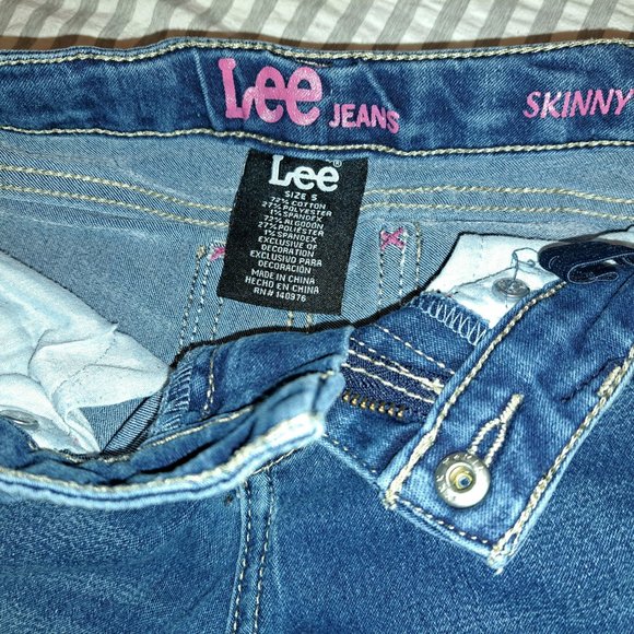 LEE SKINNY JEANS GIRLS SIZE 5 DARK WASH ADJUSTABLE WAIST 5-POCKET EUC - Picture 4 of 4